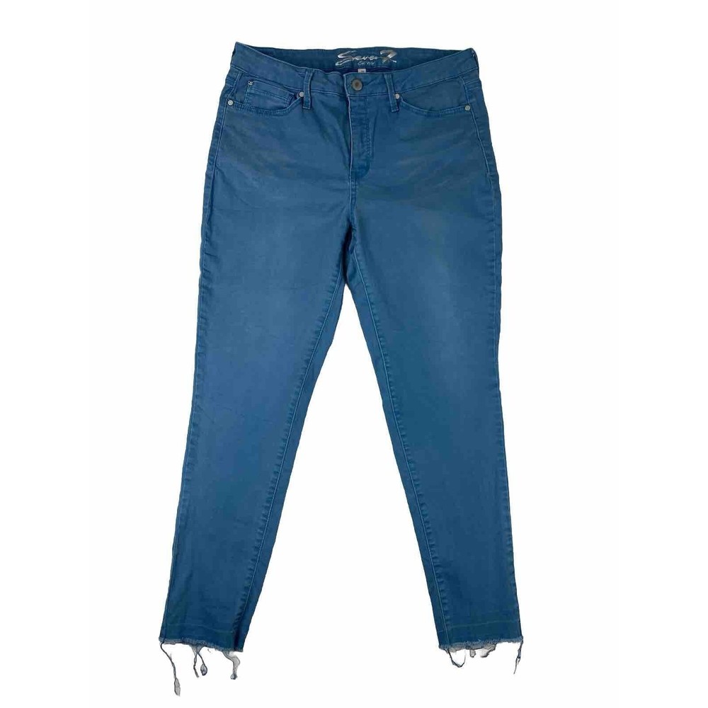 Seven 7 Womens Mid Rise Ankle Skinny Blue Jeans Raw Hem Size 14